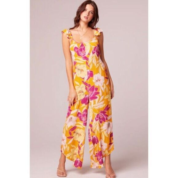 BAND OF GYPSIES COLLECTIVE - NWT “Euphoria” Gold Floral Wide-Leg Jumpsuit. Sz M - Picture 12 of 16